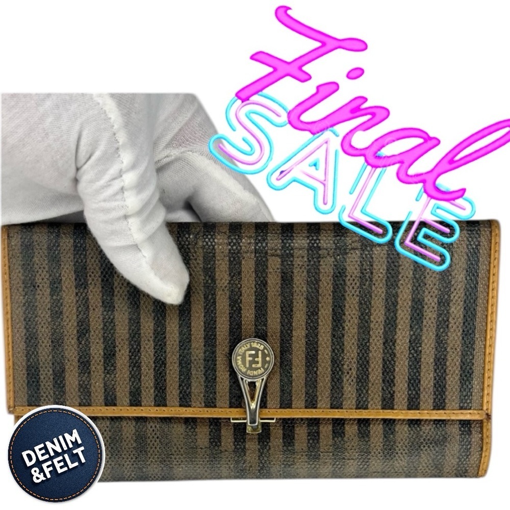 🤎FENDI Vintage Striped Brown Canvas Long Wallet‎ | PRELOVED 🤎